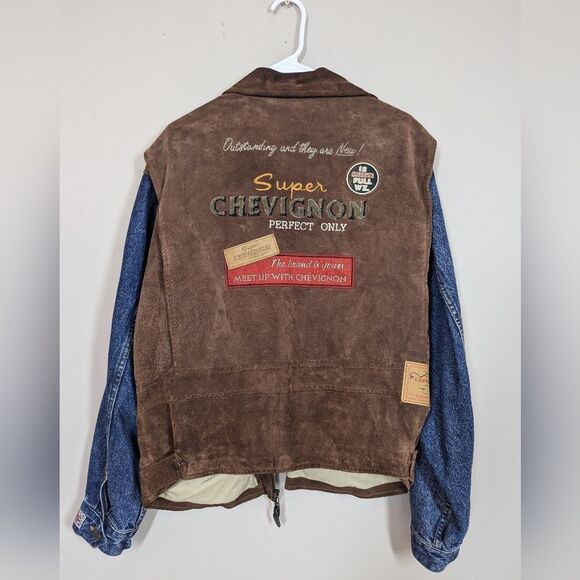 Vintage Chevignon Suede & Denim Jacket XXL – Embroidered Logo, Rare 80s/90s - Picture 1 of 15